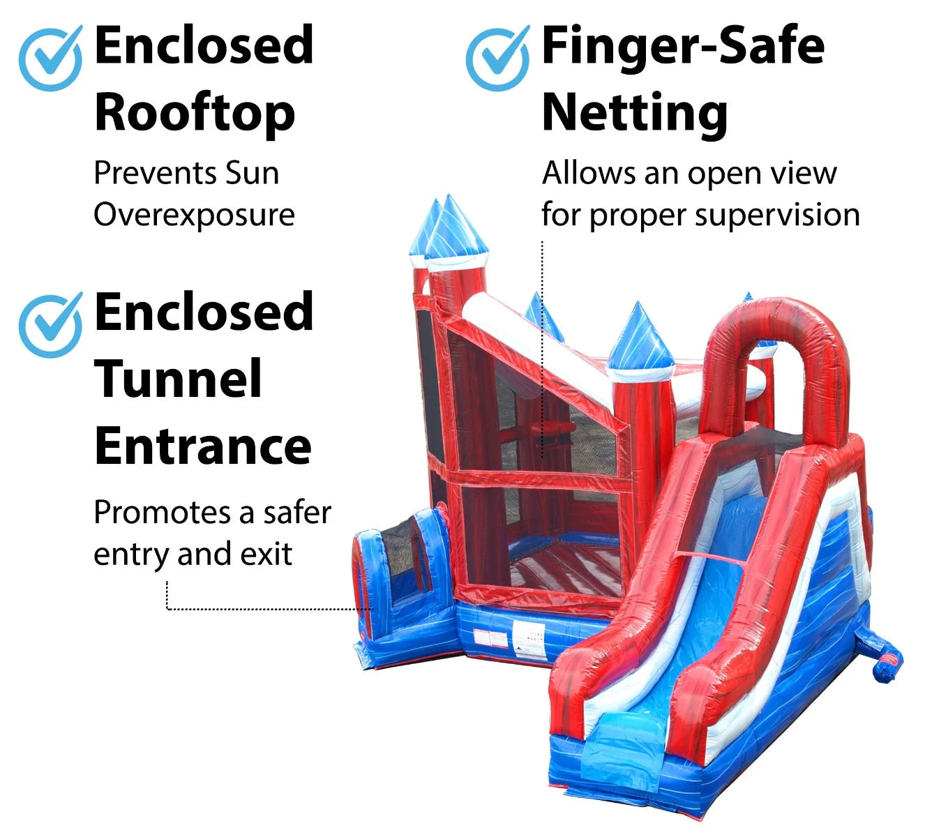 Commercial Inflatable Castle Bounce House with Slide, Red, White, and Blue Deluxe