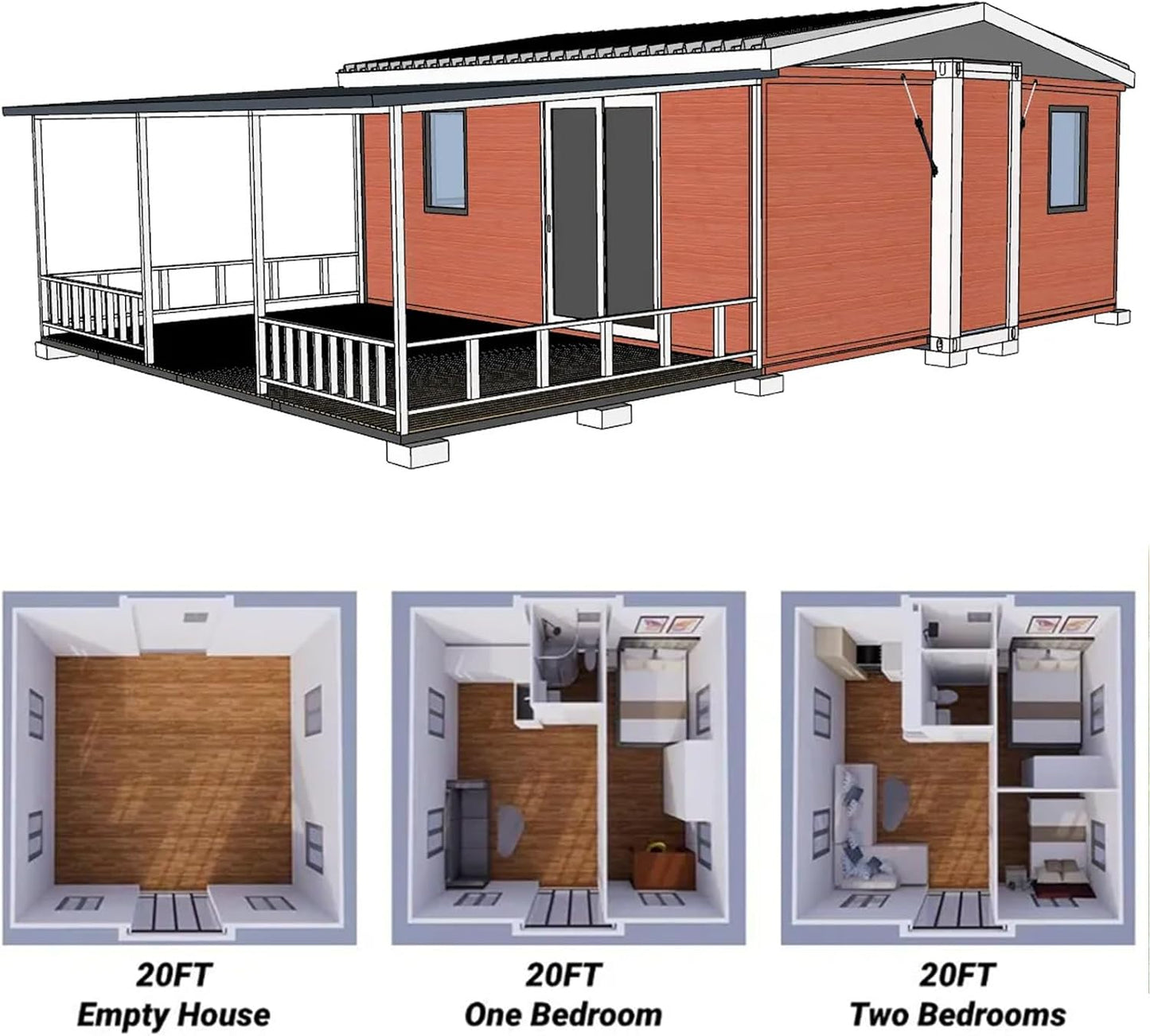 Modern Luxury 20&40Ft Prefabricated Tiny House Foldable Villas Prefab Tiny Home Contain Houses Glass Sunrooms Cabin 3 Bedroom Container Homes with Kitchen Bathroom Shower for Outdoor Living