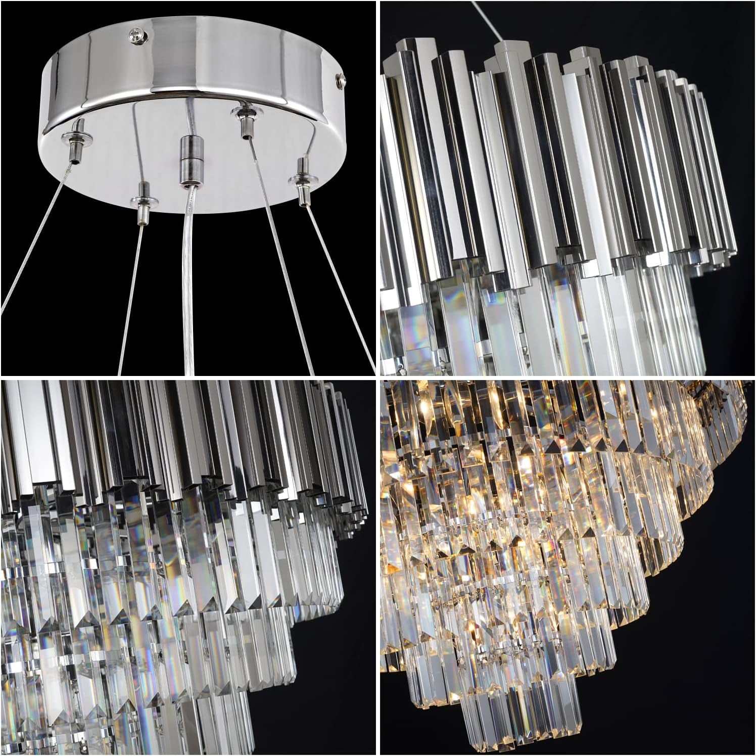 Modern Chandelier Lighting High Ceiling Chrome Crystal Chandelier Large for Foyer Hall Grand Living Room Luxury 6 Tier 17 Light Hanging Ceiling Light Fixture Entry Staircase 35.4"