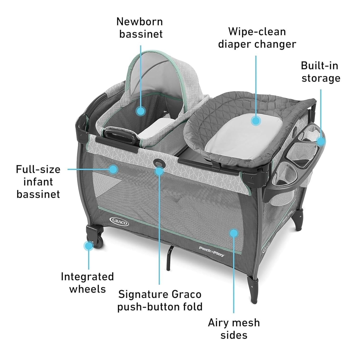 Pack 'N Play Close2Baby Bassinet Playard Features Portable Bassinet Diaper Changer and More, Derby