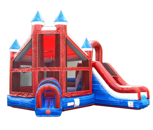 Commercial Inflatable Castle Bounce House with Slide, Red, White, and Blue Deluxe