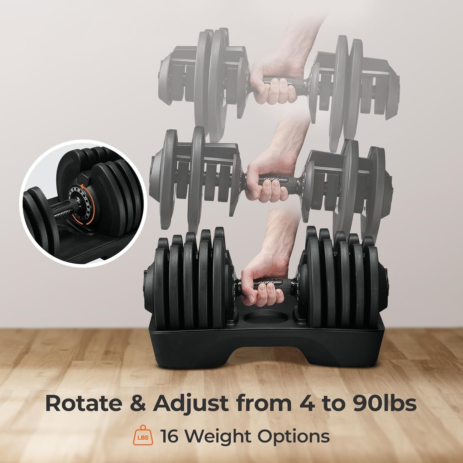 Adjustable Dumbbell Set/Single – 90Lb, 25Lb Dumbbells Set of 2, and Single Piece - Quick Change Rotating Hand Weights for Women/Men at Home Gym Weight System, Ideal for Home Strength Training