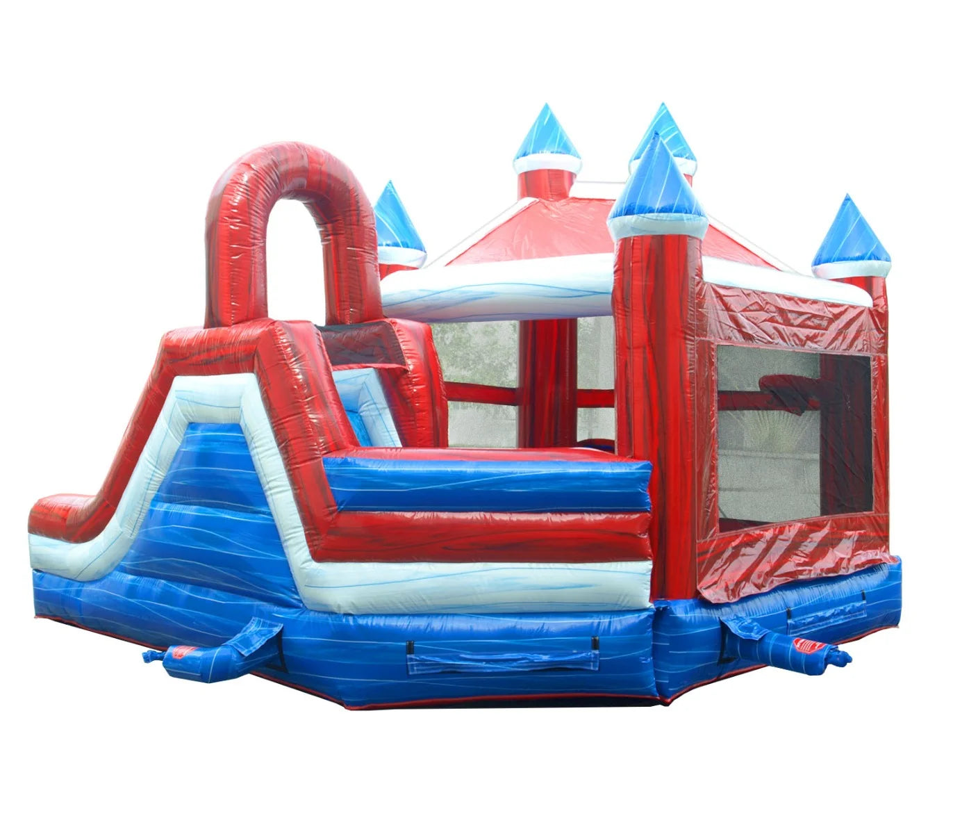 Commercial Inflatable Castle Bounce House with Slide, Red, White, and Blue Deluxe