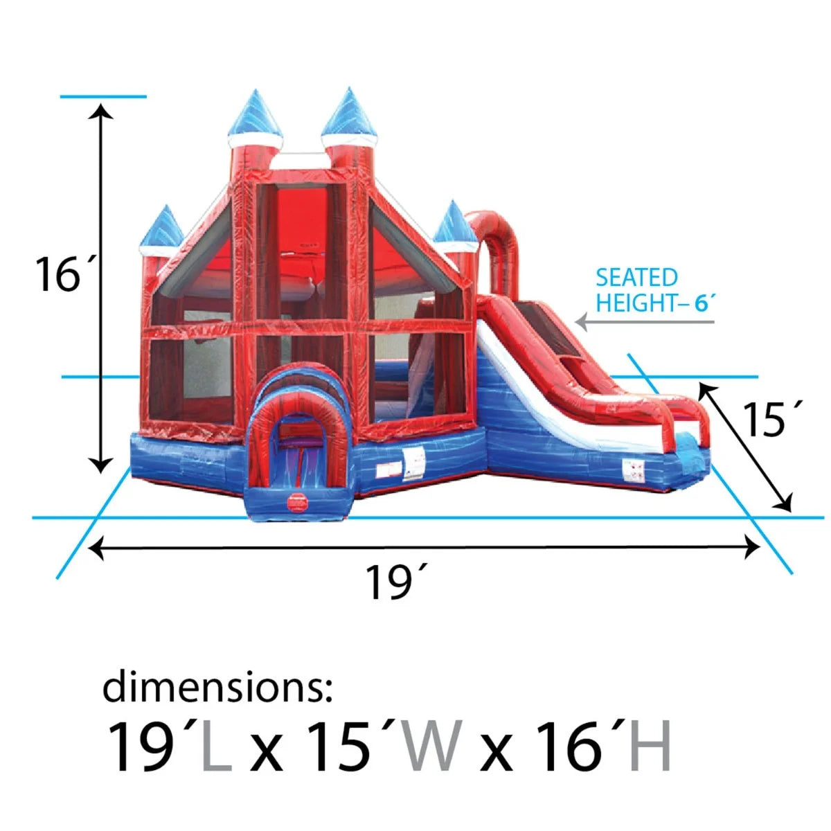 Commercial Inflatable Castle Bounce House with Slide, Red, White, and Blue Deluxe