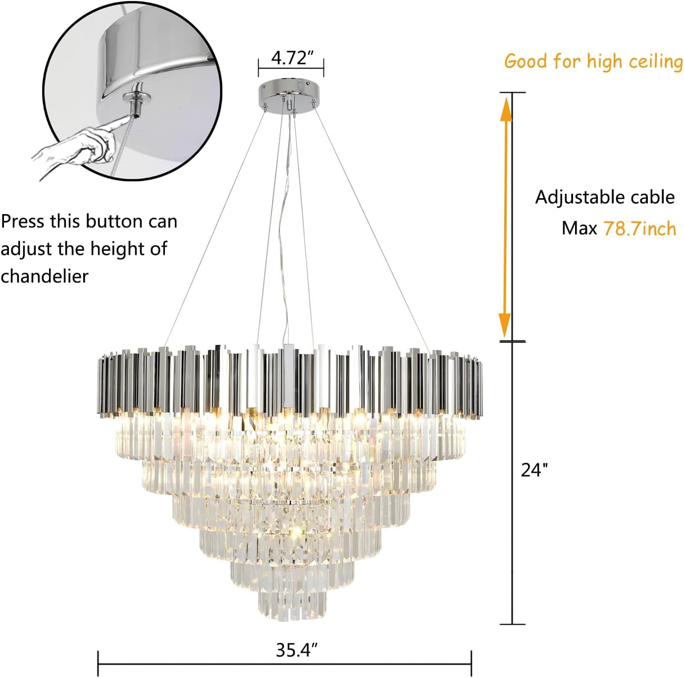 Modern Chandelier Lighting High Ceiling Chrome Crystal Chandelier Large for Foyer Hall Grand Living Room Luxury 6 Tier 17 Light Hanging Ceiling Light Fixture Entry Staircase 35.4"