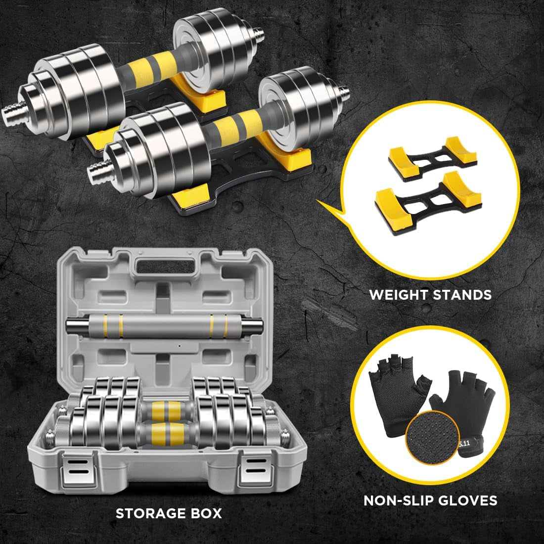 Adjustable Dumbbell Set - 44/66/88 LBS Weights Set, Dumbbell Barbell 3 in 1, Steel Dumbbells Pair with Connecting Rod for Adults Women Men Fitness Workout, Home Gym Exercise Training Equipment