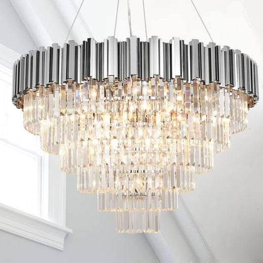 Modern Chandelier Lighting High Ceiling Chrome Crystal Chandelier Large for Foyer Hall Grand Living Room Luxury 6 Tier 17 Light Hanging Ceiling Light Fixture Entry Staircase 35.4"