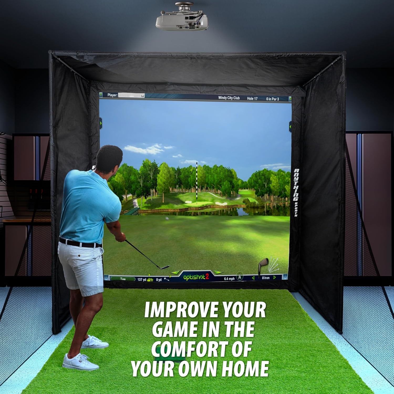 Golf Simulator Cage with Impact Netting and All Poles